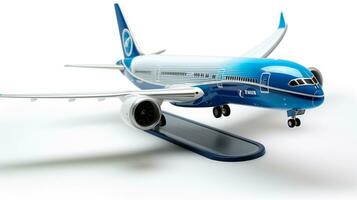 Anzeigen ein 3d Miniatur boeing 787 Traumliner. generativ ai foto