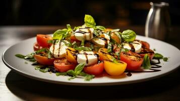 Foto von Caprese Salat wie ein Gericht im ein hochwertig Restaurant. generativ ai