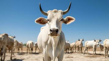 Foto von ein Zebu Brahman das Vieh im das Ackerland. generativ ai