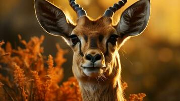 Nahansicht Foto von ein Gazelle suchen irgendein Richtung auf Dschungel. generativ ai