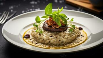 Foto von Trüffel Risotto wie ein Gericht im ein hochwertig Restaurant. generativ ai