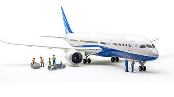 Anzeigen ein 3d Miniatur boeing 787 Traumliner. generativ ai foto