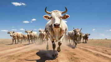 Foto von ein Zebu unter Blau Himmel. generativ ai