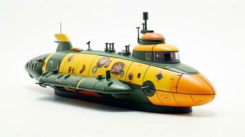Anzeigen ein 3d Miniatur U-Boot. generativ ai foto
