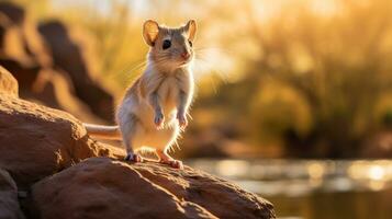 Nahansicht Foto von ein Känguru Ratte suchen im ihr Lebensraum. generativ ai