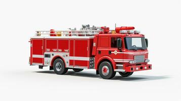 Anzeigen ein 3d Miniatur Feuerwehrauto. generativ ai foto