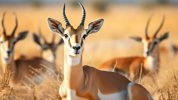 Foto von ein Herde von Gazelle ruhen im ein öffnen Bereich auf das Savanne. generativ ai