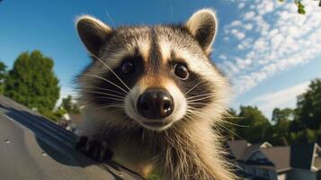 Foto von ein Waschbär unter Blau Himmel. generativ ai