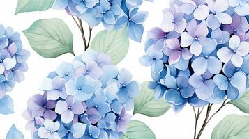 nahtlos Muster von Hortensie Blume im Aquarell Stil isoliert auf Weiß Hintergrund. Hortensie Blume Textur Hintergrund. generativ ai foto