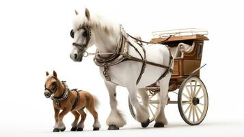 Anzeigen ein 3d Miniatur Pferd und Wagen. generativ ai foto