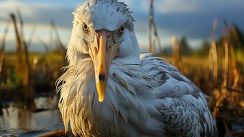 Nahansicht Foto von ein Albatros suchen irgendein Richtung. generativ ai