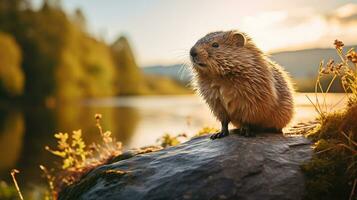 Nahansicht Foto von ein Lemming suchen im ihr Lebensraum. generativ ai