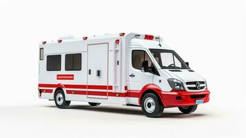 Anzeigen ein 3d Miniatur Krankenwagen. generativ ai foto