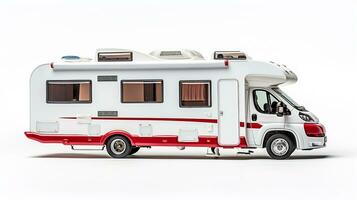 Anzeigen ein 3d Miniatur rv - - Freizeit Fahrzeug. generativ ai foto