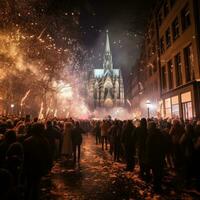 Feuerwerk Licht oben das Himmel über Köln Karneval Feierlichkeiten foto