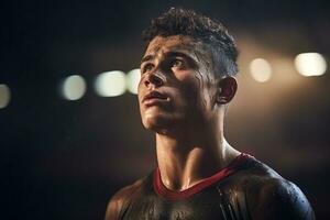 männlich Rugby Spieler im Wettbewerb auf das Rugby Feld foto