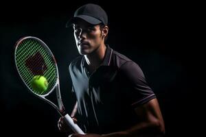 männlich Tennis Spieler im Wettbewerb im Tennis Gericht foto