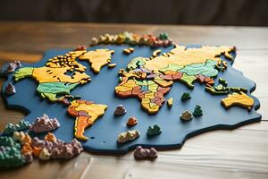 Silhouette von ein Welt Karte gemacht von Plastilin. Kinder- Handwerk. Lehren Kinder foto