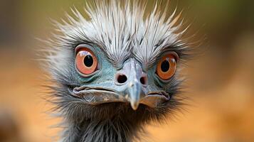 Nahansicht Foto von ein Emu suchen irgendein Richtung. generativ ai