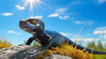 Foto von ein Salamander unter Blau Himmel. generativ ai