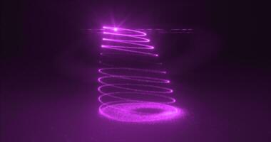 abstrakt lila fliegend Linie von Punkte und leuchtend Partikel von energisch magisch hell Spiralen im das gestalten von ein Weihnachten Neu Jahr Baum foto