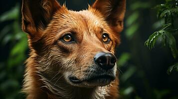 Nahansicht Foto von ein Dingo suchen irgendein Richtung auf Dschungel. generativ ai