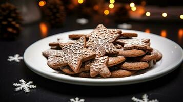 Foto von Lebkuchen Kekse wie ein Gericht im ein hochwertig Restaurant. generativ ai