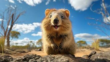 Foto von ein Quokka unter Blau Himmel. generativ ai