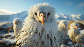 Nahansicht Foto von ein Albatros suchen irgendein Richtung. generativ ai