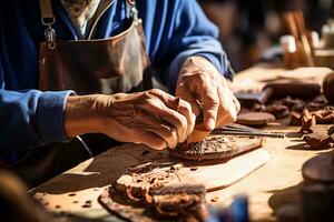 Bild von ein Handwerker Herstellung Kunsthandwerk mit Leidenschaft foto