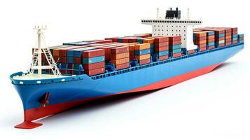 Anzeigen ein 3d Miniatur Container Schiff. generativ ai foto