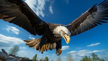 Foto von ein Adler unter Blau Himmel. generativ ai