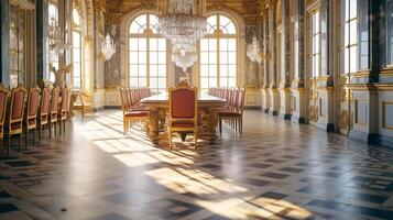 Foto von das Essen Zimmer beim das Palast von Versaille, Frankreich. generativ ai