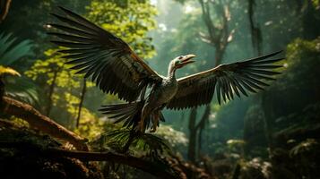 Foto von Archaeopteryx rex im das Dschungel. generativ ai