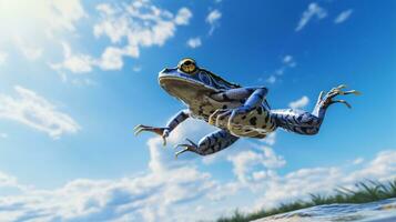 Foto von ein Frosch unter Blau Himmel. generativ ai