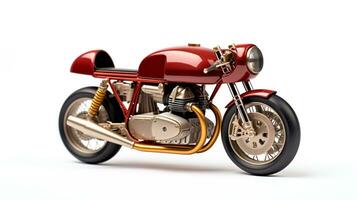 Anzeigen ein 3d Miniatur Cafe Rennfahrer Motorrad. generativ ai foto