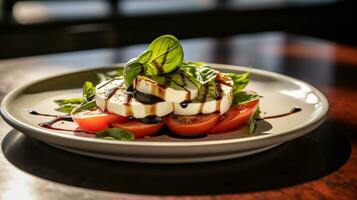 Foto von Caprese Salat wie ein Gericht im ein hochwertig Restaurant. generativ ai