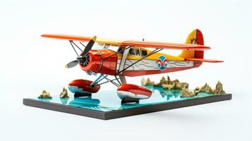 Anzeigen ein 3d Miniatur Wasserflugzeug. generativ ai foto