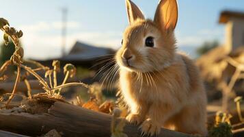 Nahansicht Foto von ein Hase suchen irgendein Richtung. generativ ai