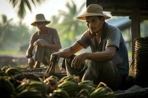 indonesisch Mann Arbeit wie Farmer foto