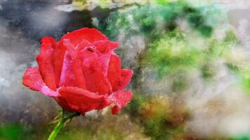 abstrakt rot Rose Blühen auf das Ast foto