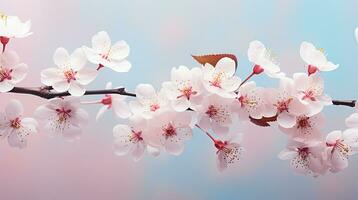 Kirsche blühen Hintergrund Sanft Blütenblätter auf Pastell- generativ ai foto