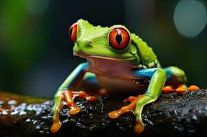 beschwingt Grün Baum Frosch Terrarium Nahansicht generativ ai foto