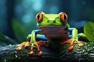 bunt Frosch Spezies Grün Baum Frosch generativ ai foto