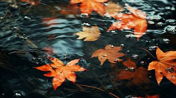 saisonal Bewegung Herbst Blätter im Wasser generativ ai foto