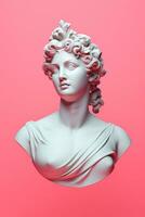 griechisch Skulptur auf ein Pastell- Hintergrund. Antiquität Büste von das Frauen foto