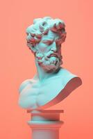 griechisch Skulptur auf ein Pastell- Hintergrund. Antiquität Büste von das Männer foto