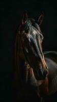 realistisch Pferd auf dunkel Hintergrund generativ ai foto