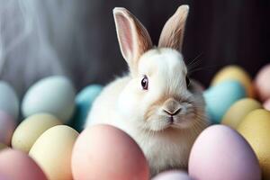 bezaubernd Ostern Hase mit bunt Ostern Eier foto