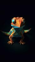 geometrisch Origami Gecko auf dunkel Hintergrund generativ ai foto